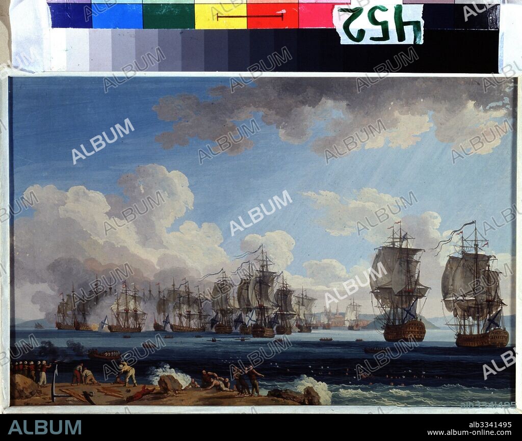 JACOB PHILIPP HACKERT. The naval Battle of Chesma on 5 July 1770.