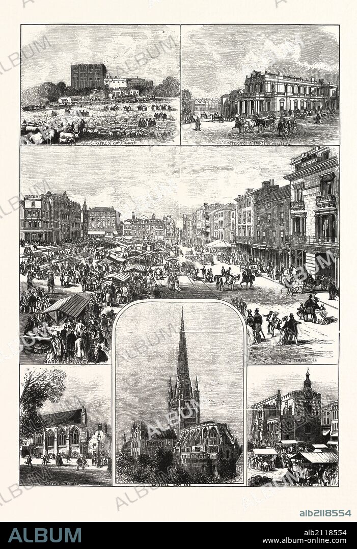 THE CITY OF NORWICH, ENGRAVING 1876, UK, britain, british, europe, united kingdom, great britain, european.