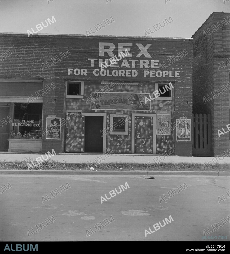 DOROTHEA LANGE. Theatre in Leland, Mississippi. ['Rex Theatre for Colored People'].