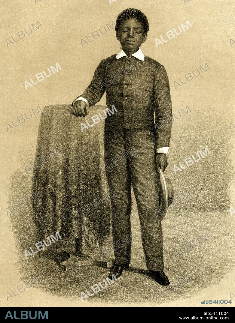Thomas "Blind Tom" Wiggins (1849-1908) in 1860. Blind Tom was an African-American musical prodigy and one of the most celebrated African American concert artists of the nineteenth century. Blind from birth and possibly autistic, Tom was only four when he began performing tunes he had heard played on the piano of the man who enslaved him, James Bethune. Tom made his professional debut as a pianist in 1857, at the age of eight, and was soon earning a fortune for Bethune with engagements throughout the country. When the Civil War began, Tom was returned to Georgia and compelled to play benefit concerts for the Confederate cause. To protect his financial interest in Tom, Bethune obtained legal guardianship of the teenager. This effectively prevented him from ever securing his freedom.