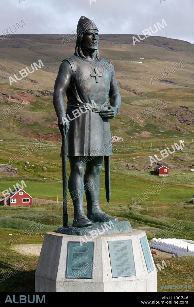 Statue of Leif Eriksson, son of Erik the Red in Qassiarsuk, South Greenland, Polar Regions.