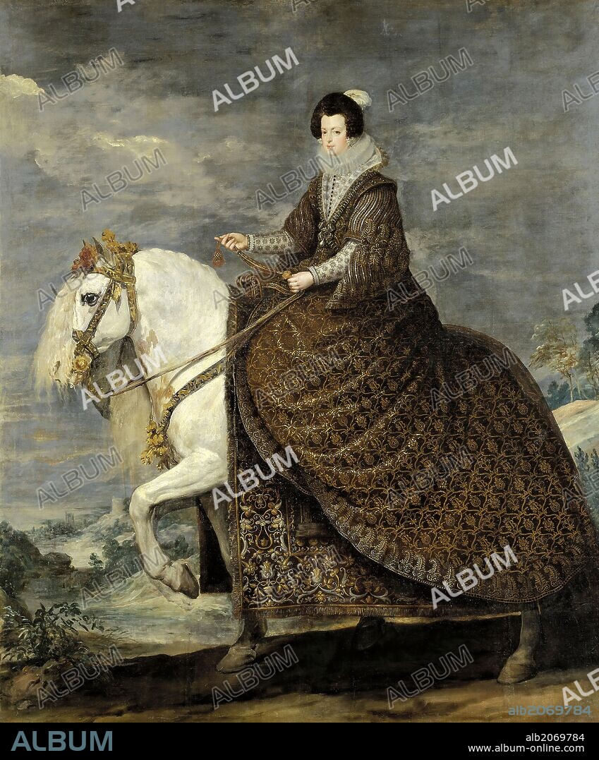 DIEGO VELÁZQUEZ (y ayudantes). Diego Rodríguez de Silva y Velázquez (y otros) / 'La reina Isabel de Borbón, a caballo', 1634-1635, Escuela Española, Óleo sobre Lienzo, 301 cm x 314 cm, P01179.