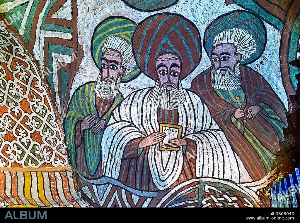 The Saints Isaac, Abraham and Jacob, fresco in the Orthodox rock church Abuna Yemata Guh, Gheralta region, Tigray, Ethiopia