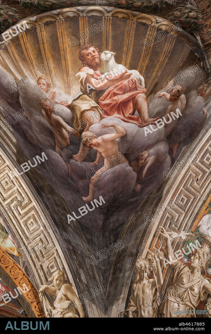Parma, Duomo (the Cathedral of St. Maria Assunta), the dome: "The Assumption of the Virgin", frescoed by Antonio Allegri, known as Correggio (1526 - 1530). Detail of a pendentive with St. John the Baptist.