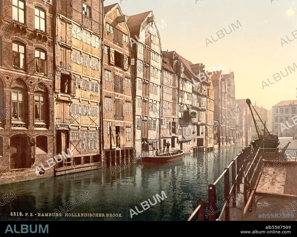 Hamburg, Speicherstadt, Holländischer Brook. "Hamburg / Holländischer Brook". Photochrom, undat. (um 1890/1900).