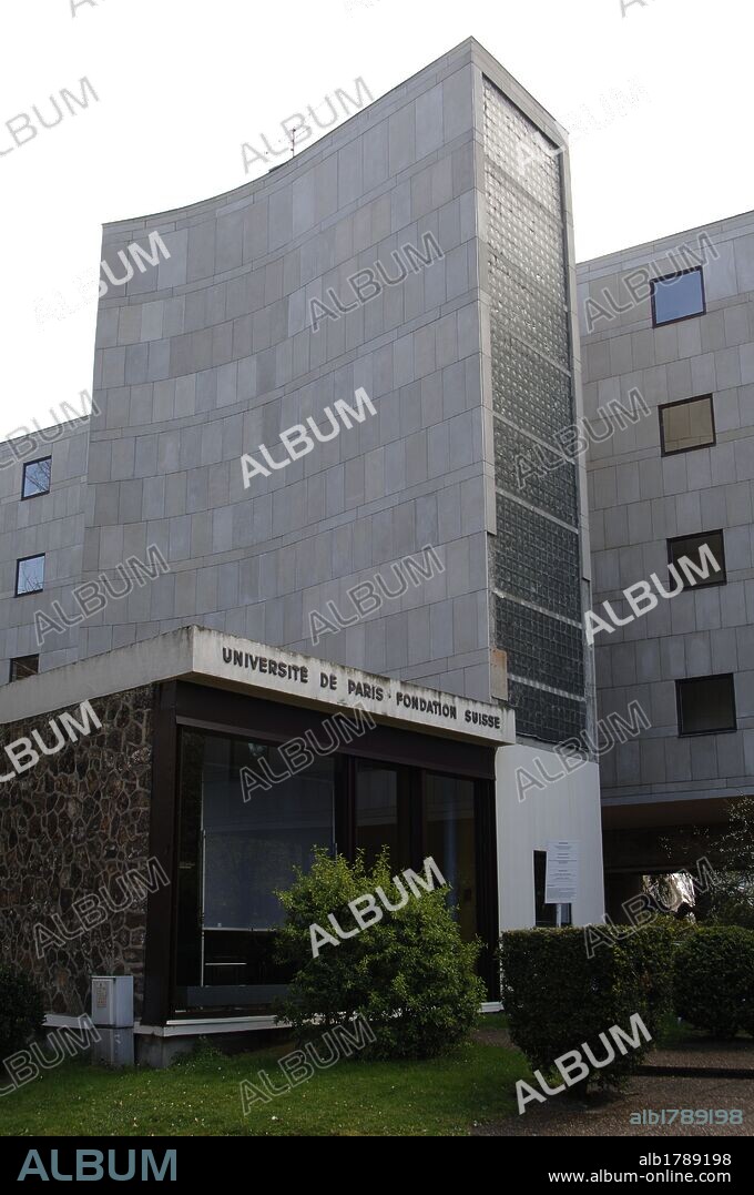 France, Paris. The International University Campus. The Swiss Pavilion. Building designed by Le Corbusier (1887-1965) and Pierre Jeanneret (1896-1967) between 1930 and 1931. It was inaugurated in July 1933. Exterior view.