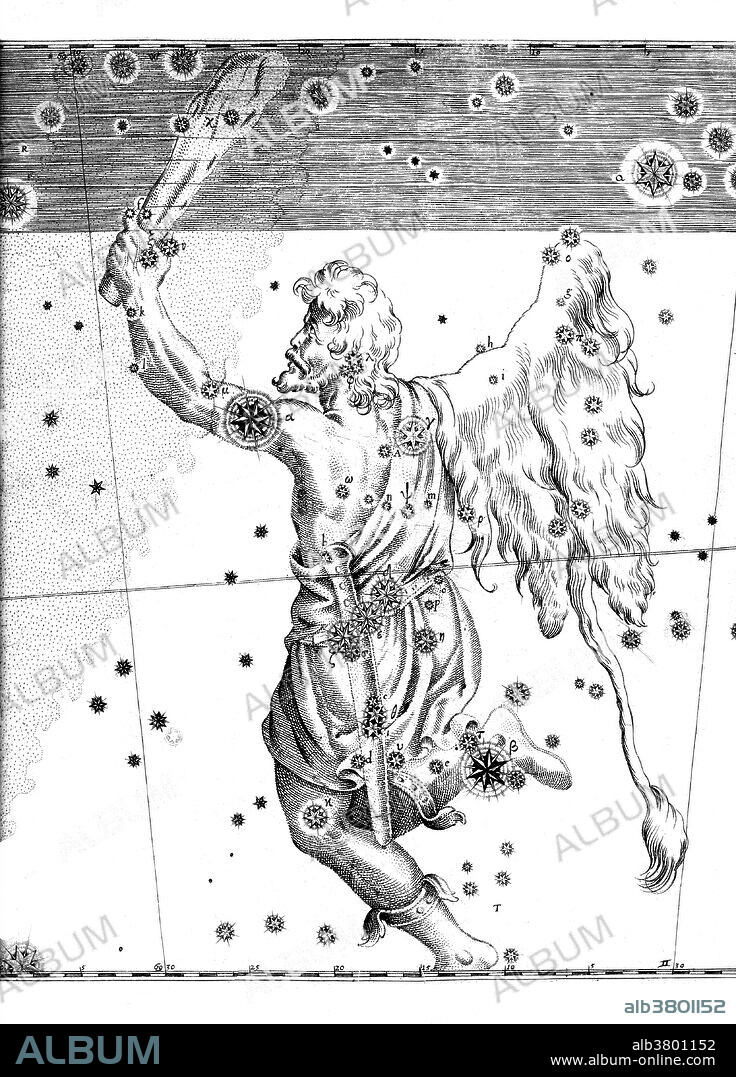 Orion constellation from Bayer's Uranometria, 1661 edition. Orion is a prominent constellation located on the celestial equator and visible throughout the world. It is one of the most conspicuous and most recognizable constellations in the night sky. Orion was one of the 48 constellations listed by the 2nd century astronomer Ptolemy, and it remains one of the 88 modern constellations defined by the International Astronomical Union. The stars of Orion were associated with Osiris, the sun god of rebirth and afterlife, by the ancient Egyptians. In artistic renderings, the surrounding constellations are sometimes related to Orion: he is sometimes depicted to have a lion's hide in his hand. Johann Bayer's star atlas Uranometria Omnium Asterismorum, was first published in 1603. It was the first atlas to cover the entire celestial sphere. The Uranometria introduced a new system of star designation which has become known as the Bayer designation. His atlas added 12 new constellations to fill in the far south of the night sky, which was unknown to ancient Greece and Rome.