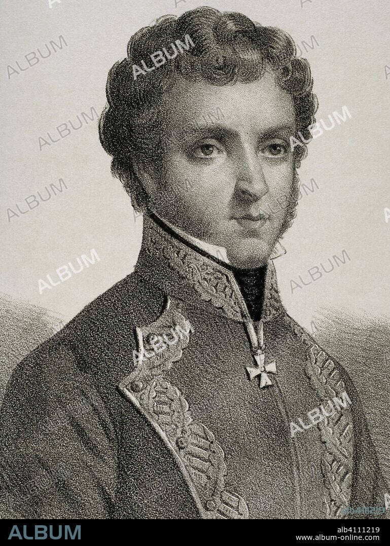 Jose Maria Torrijos y Uriarte (1791-1831). Count of Torrijos. Spanish Liberal soldier. Drawing by Llanta. Detail. Lithography. Cronica General de Espa–a, Historia Ilustrada y Descriptiva de sus Provincias. Castilla-La Nueva, 1869.