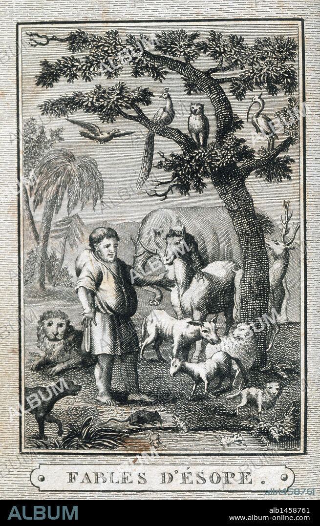 Aesop (c. 620Ð564 BC). Ancient Greek fabulist  credited with a number of fables now collectively known as Aesop's Fables. Engraving of french edition. Paris, 1801.