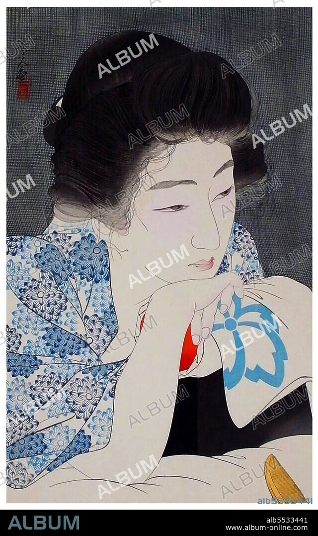 Torii Kotondo is known to have made only 21 prints - all of them images of bijin or beautiful women. They belong to the finest works of art of the Shin Hanga movement. Shin hanga ('new prints') was an art movement in early 20th-century Japan, during the Taisho and Showa periods, that revitalized traditional ukiyo-e art rooted in the Edo and Meiji periods (17th–19th century). The movement flourished from around 1915 to 1942, though it resumed briefly from 1946 through the 1950s. Inspired by European Impressionism, the artists incorporated Western elements such as the effects of light and the expression of individual moods, but focused on strictly traditional themes of landscapes (fukeiga), famous places (meisho), beautiful women (bijinga), kabuki actors (yakusha-e), and birds and flowers (kachoga).