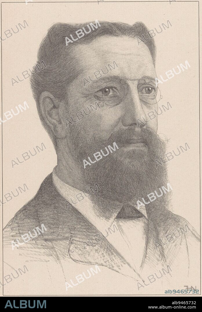 A portrait of zoologist Max Wilhelm Carl Weber, with beard and glasses, Portrait of Max Wilhelm Carl Weber, print maker: Ferdinand Hart Nibbrig, (mentioned on object), 1876 - 1909, paper, h 289 mm × w 197 mm.