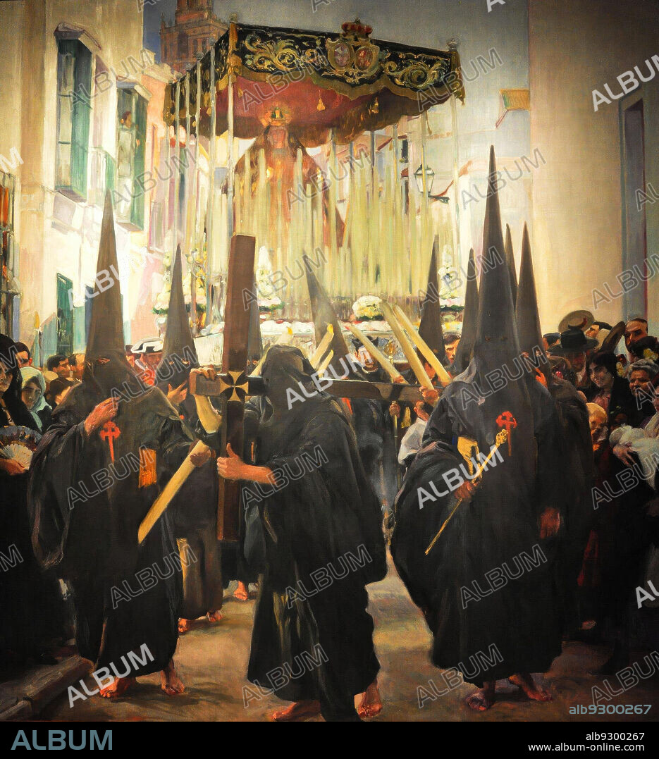 JOAQUIN SOROLLA. Joaquín Sorolla/ Sevilla. Los nazarenos, 1914. Series: Visión de España. Óleo sobre lienzo, 351 cm x  305 cm.