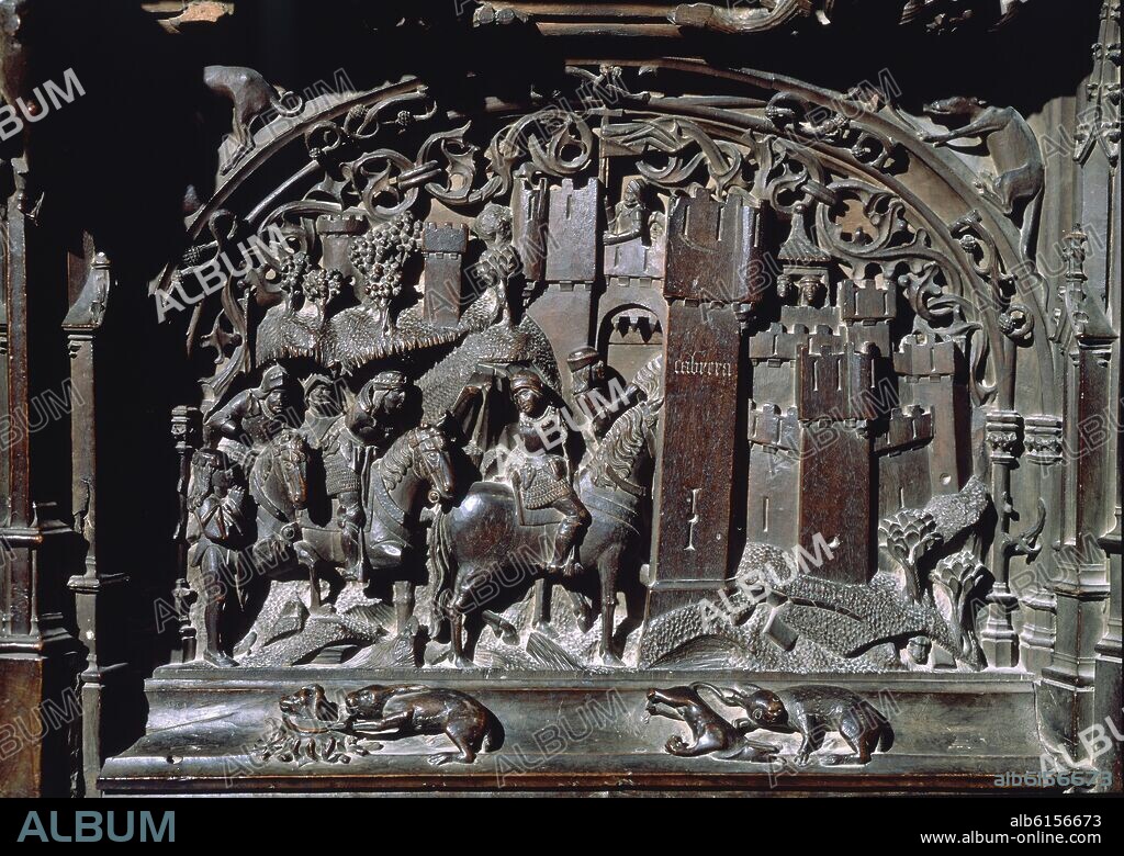 RODRIGO ALEMÁN. SILLERIA BAJA DE LA CATEDRAL DE TOLEDO - TOMA DEL REINO DE GRANADA - CABRERA - 1489-1495 - GOTICO ESPAÑOL.