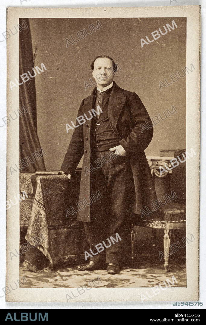 Portrait of E. Nathan, actor and singer at the Opéra Comique and the Bouffes Parisiens theater in 1868., Disderi & Cie, Photographer, Between 1860 and 1890, 2nd half of the 19th century, Photography, Graphic arts, Photography, Albumen paper print, Dimensions - Work: Height: 8.6 cm, Width: 5.3 cm, Dimensions: Height: 9.4 cm, Width: 6.1 cm.