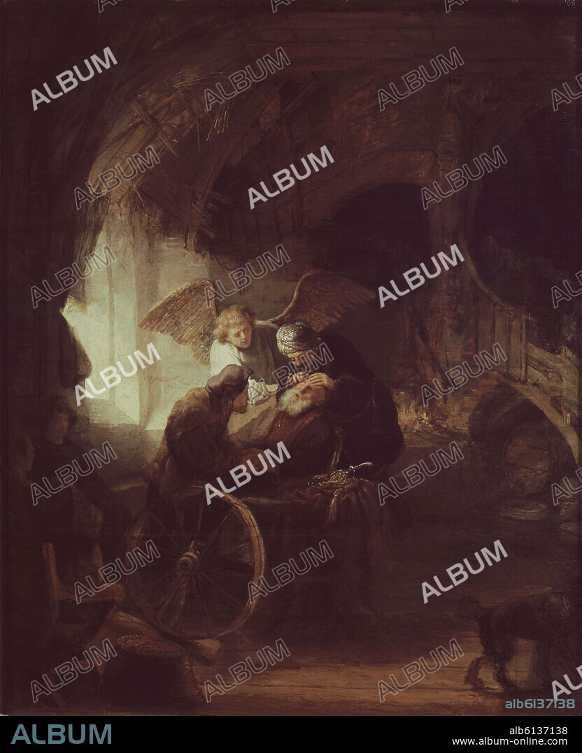 REMBRANDT HARMENSZOON VAN RIJN. TOBIAS CURADO POR SU HIJO - 1636 - BARROCO HOLANDES.