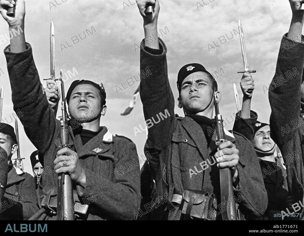 Young Italian Fascists exercising. Young Italian Fascist cadets exercising with rifles and bayonets. Rome, August 1941.