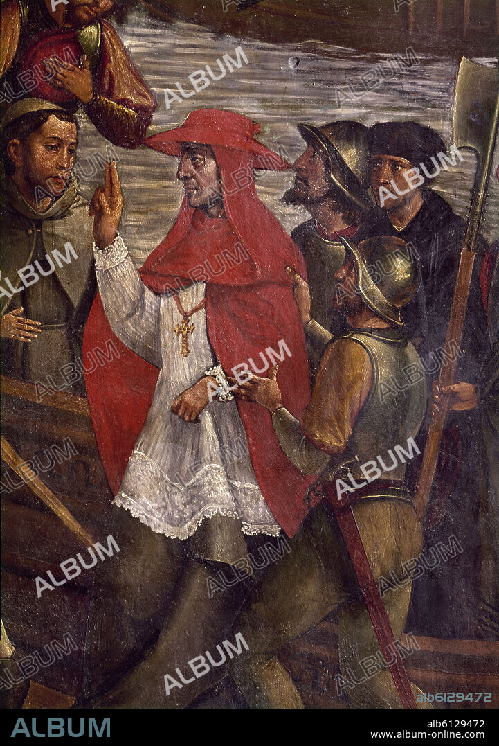 JUAN DE BORGOÑA. CISNEROS DESEMBARCANDO EN ORAN (1509) DETALLE DE LA CAPILLA MOZARABE DE LA CATEDRAL DE TOLEDO - SIGLO  XVI - RENACIMIENTO ESPAÑOL.