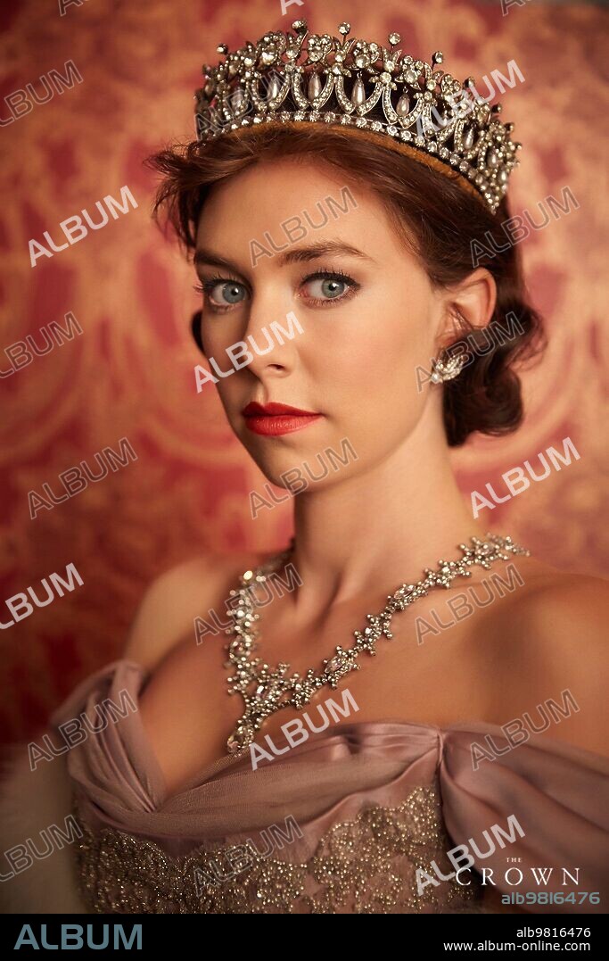 CARLOS I DE INGLATERRA, Elisabeth II d'Angleterre y VANESSA KIRBY. VANESSA KIRBY en THE CROWN, 2016, dirigida por PETER MORGAN. Copyright LEFT BANK PICTURES/SONY PICTURES TV PROD UK.