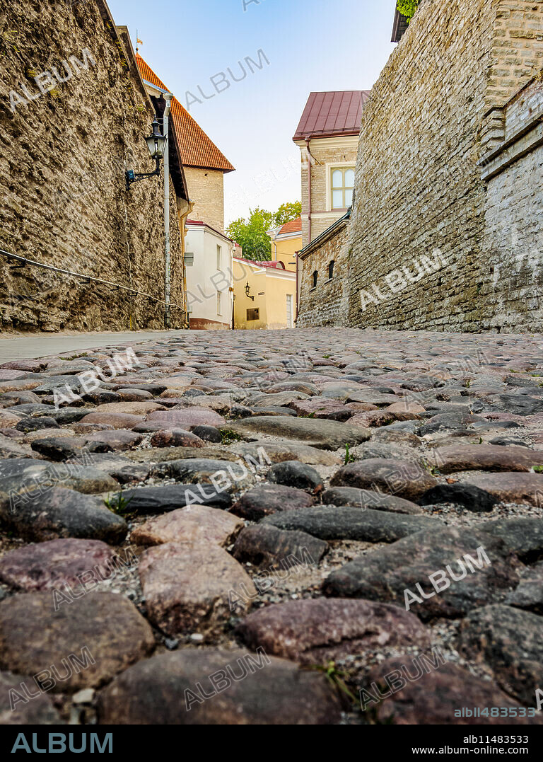 Pikk jalg street, low angle view, Old Town, Tallinn, Estonia, Europe.