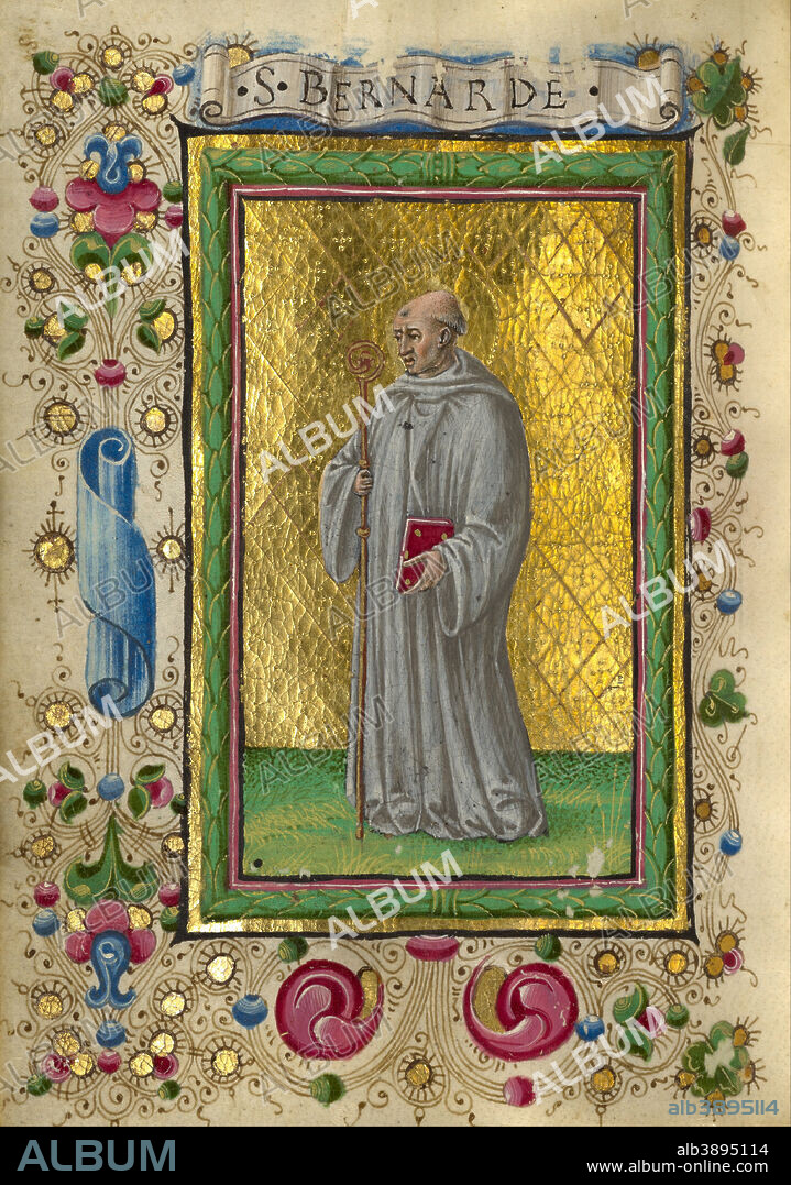 TADDEO CRIVELLI. Saint Bernard. Date/Period: Ca. 1469. Folio. Tempera colors, gold paint, gold leaf, and ink on parchment. Height: 108 mm (4.25 in); Width: 79 mm (3.11 in).