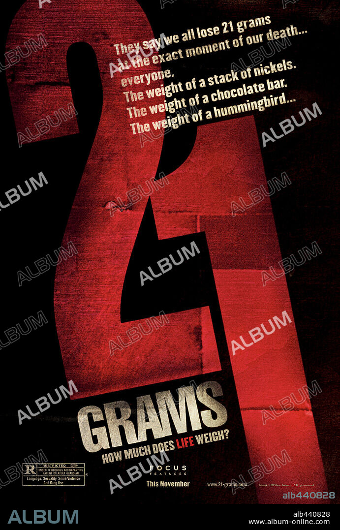 Poster de 21 GRAMOS, 2003 (21 GRAMS), dirigida por ALEJANDRO GONZALEZ IÑARRITU. Copyright FOCUS FILMS INC.