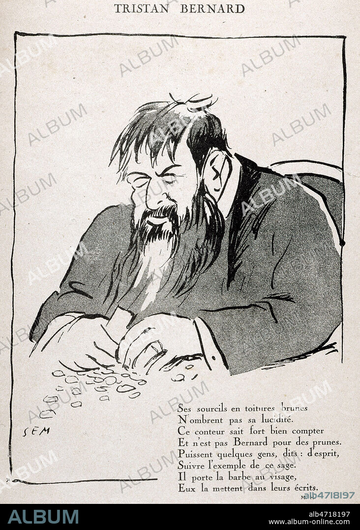 Tristan BERNARD (1866-1947). Caricature de SEM (1863-1934) pour La Charrette charrie du 1er aout 1922. Credits : Collection KHARBINE-TAPABOR.
