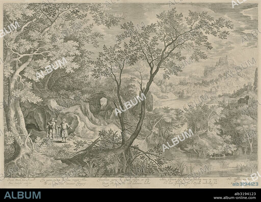 Landscape with Jeroboam and the prophet Ahijah, Claes Jansz. Visscher (II), 1601 - 1652.