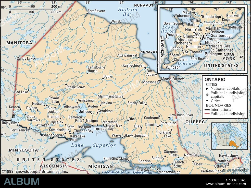 Political map of Ontario.
