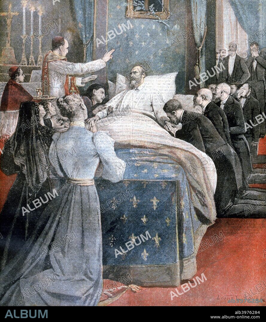 The Death of the Comte de Paris, England, 1894. Louis-Philippe Albert of Orleans, Count of Paris (1838-1894) was the grandson of Louis-Philippe I, King of the French. He became the Prince Royal, heir to the throne, when his father, Prince Ferdinand-Philippe, Duke of Orleans, died in 1842. Attempts to place him on the throne after Louis-Philippe abdicated in 1848 came to nothing, and he fled into exile. He served in the Union Army in the American Civil War. The French monarchy was never restored and the Count of Paris died at Stowe House in Buckinghamshire.