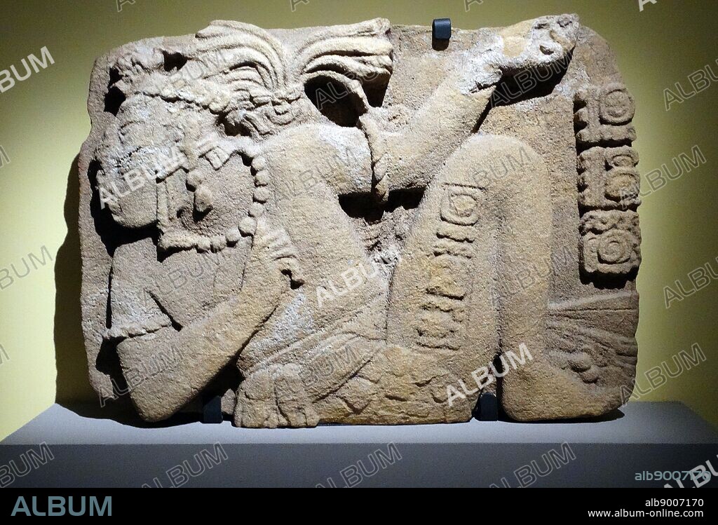 Relief depicting the Mayan King K'inich K'an Joy Chitam as a captive. Found at Tonina, Palenque Mexico 600-900 AD.