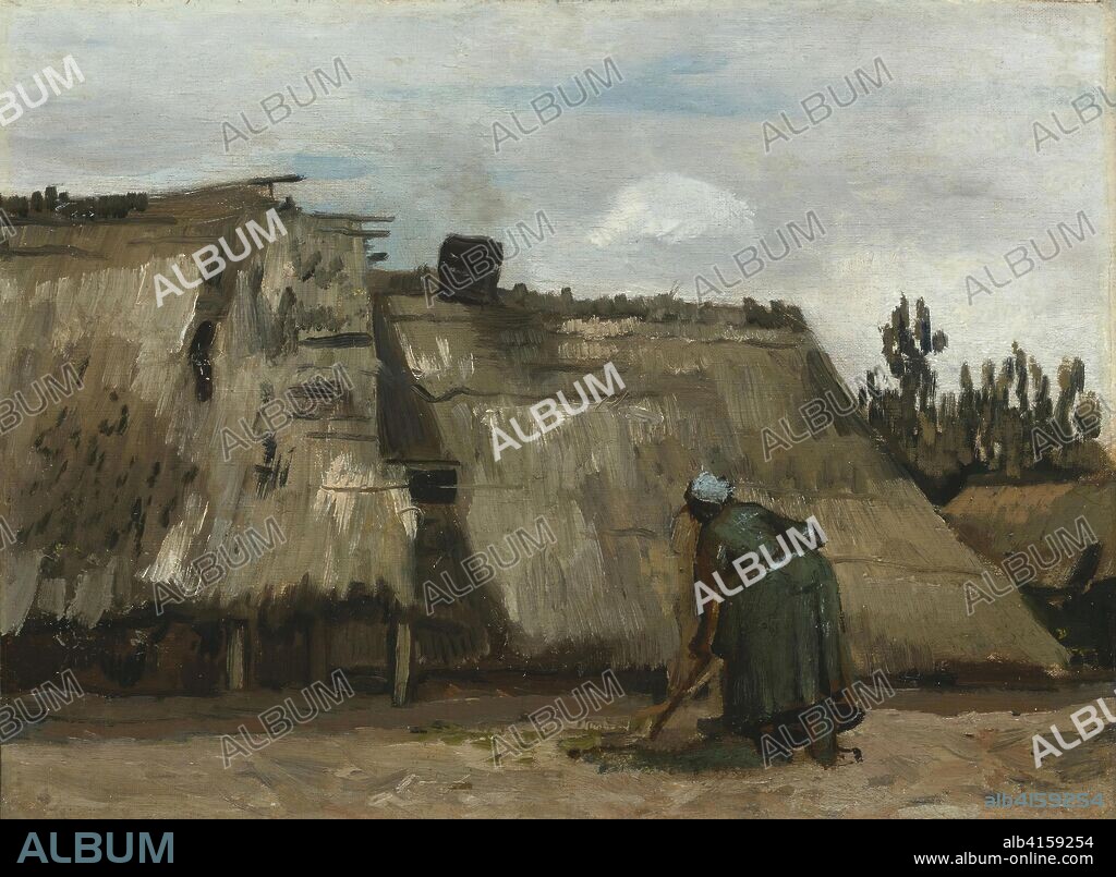 A Peasant Woman Digging in Front of Her Cottage. Vincent van Gogh; Dutch, 1853-1890. Date: 1880-1890. Dimensions: 31.3 × 42 cm (12 5/16 × 16 1/2 in.). Oil on canvas. Origin: Netherlands.