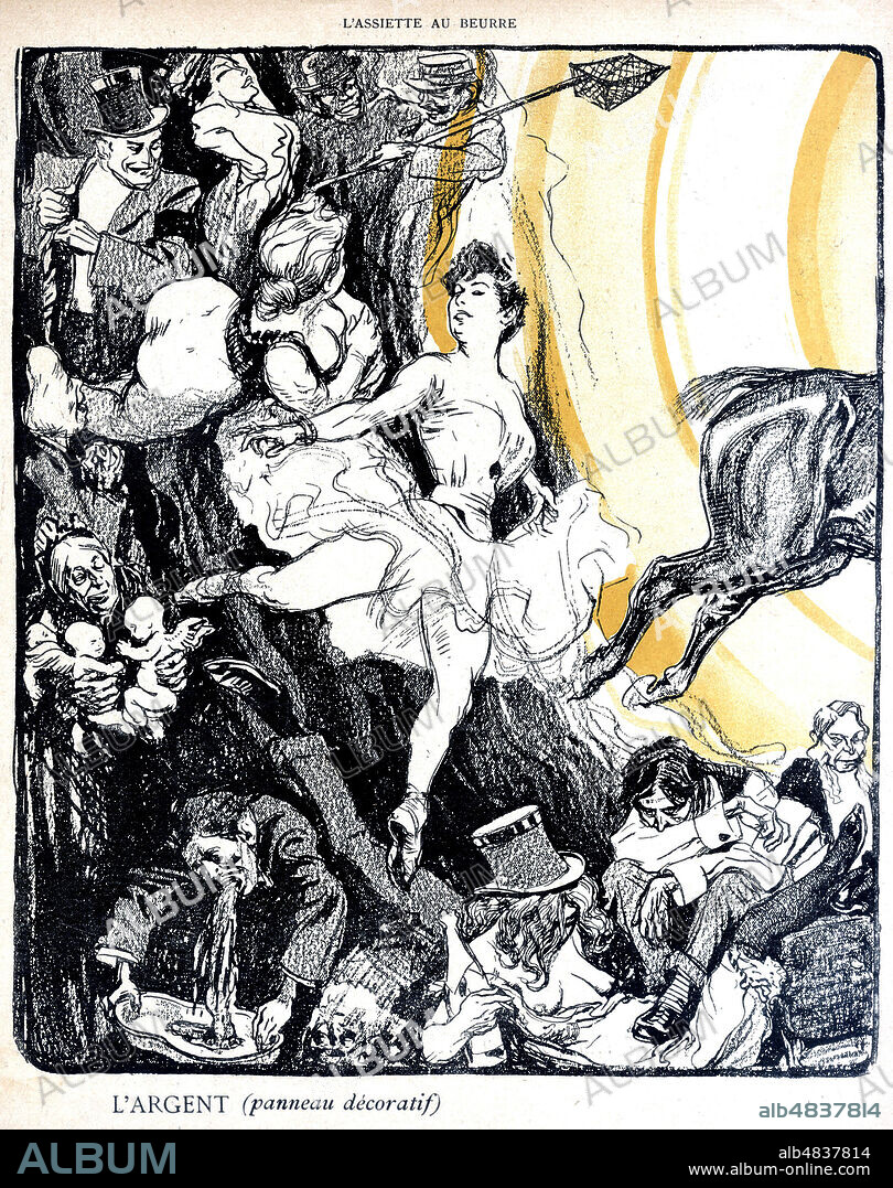FRANTISEK KUPKA. "L'ARGENT, panneau decoratif" Illustration en deux parties, voir numero kh267332, dessin de presse par Francois KUPKA (1871-1957 = ADAGP) pour L'Assiette au Beurre du 11 janvier 1902, numero intitule 'L'argent'. Credit : Collection KHARBINE-TAPABOR.