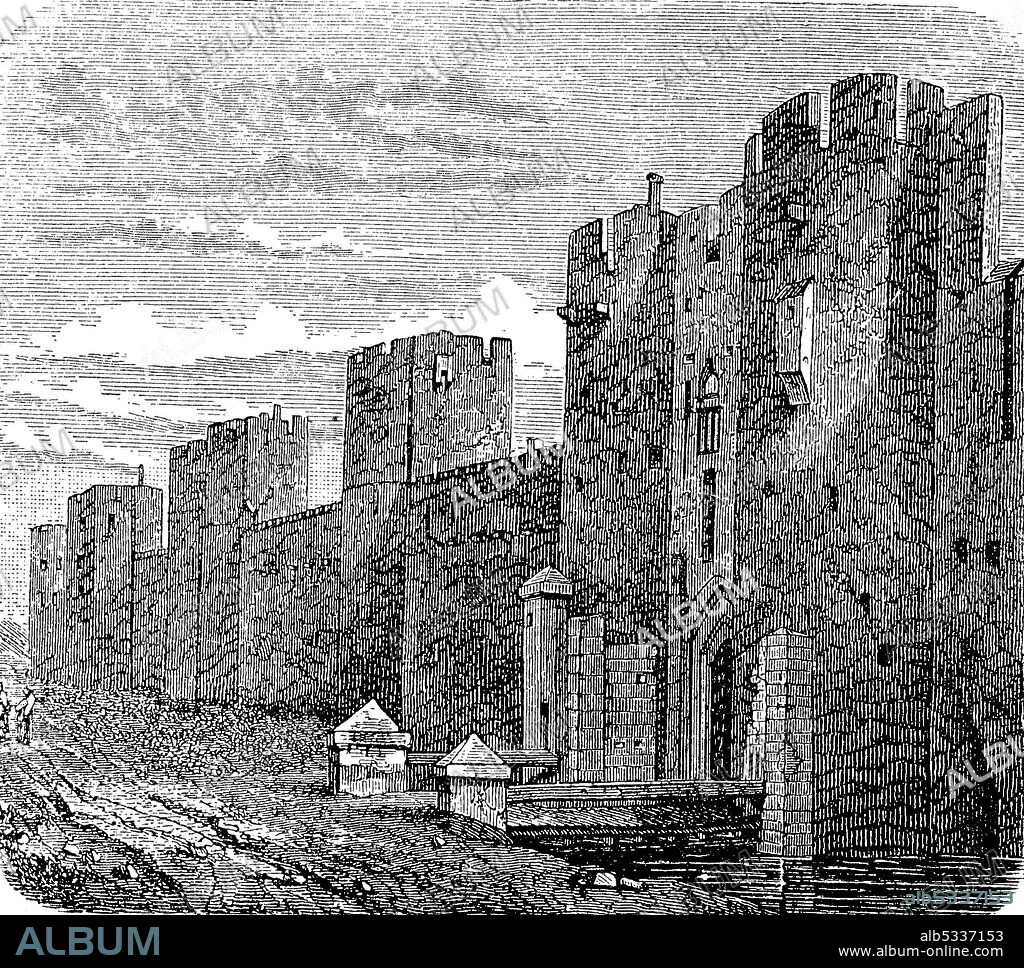The fortress wall of Aigues Mortes in France in 1870  /  Die Festungsmauer von Aigues Mortes in Frankreich im Jahre 1870, Historisch, historical, digital improved reproduction of an original from the 19th century / digitale Reproduktion einer Originalvorlage aus dem 19. Jahrhundert,.