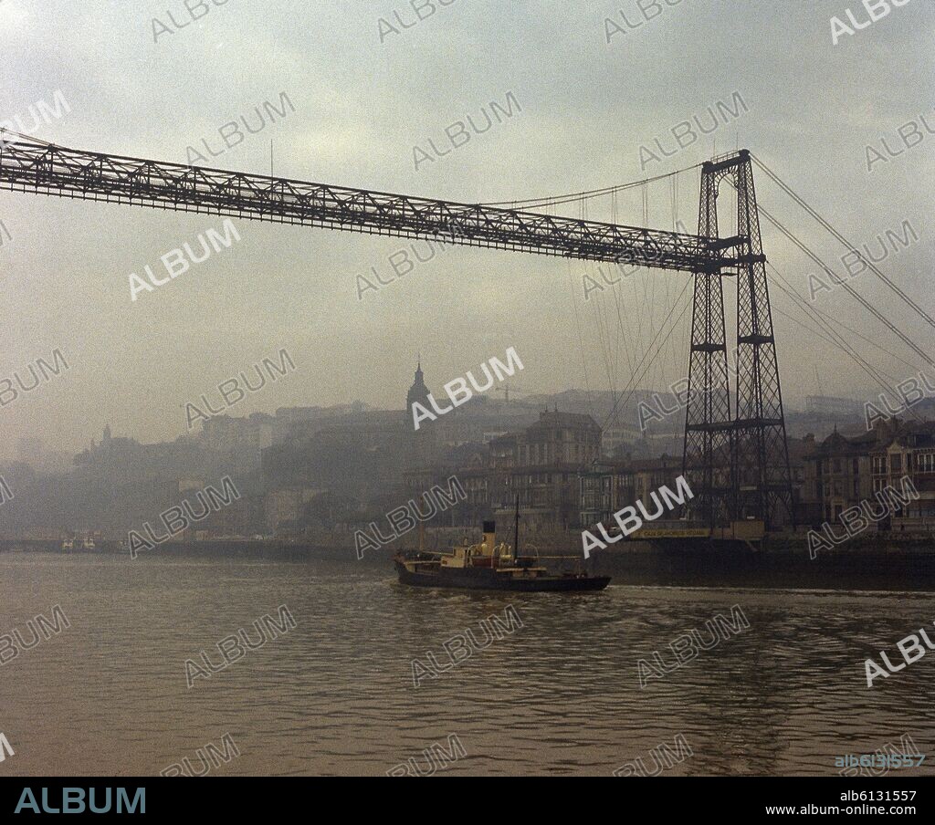ALBERTO PALACIO (1856-1939). PUENTE COLGANTE VIZCAYA DE PORTUGALETE - FOTO AÑOS 60.
