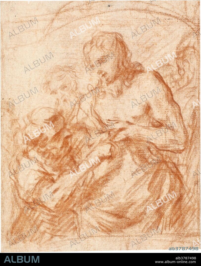 Anonymous / 'The Incredulity of Saint Thomas'. 1601 - 1625. Red chalk on dark yellow paper.