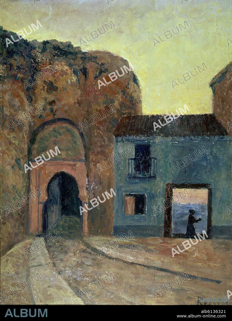 DARIO DE REGOYOS VALDES. PUERTA DE LAS PESAS (GRANADA 1910) OLEO/TABLA 35*26.
