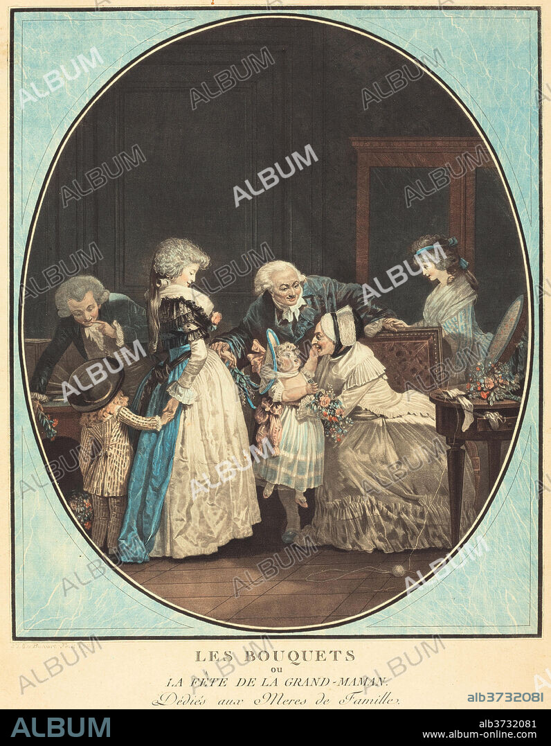 PHILIBERT-LOUIS DEBUCOURT. Les Bouquets, ou la Fete de la Grand'Maman. Dated: 1788. Medium: color aquatint and etching.