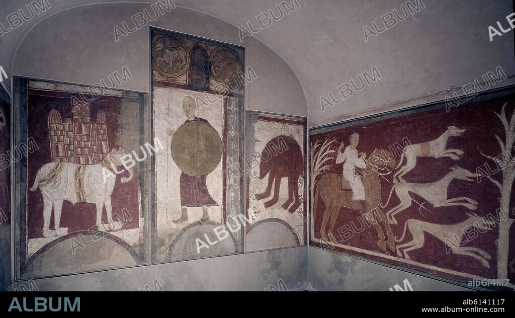 ANONIMO ESPAÑOL. PINTURAS MURALES DE SAN BAUDELIO DE CASILLAS DE BERLANGA - SIGLO XII - ROMANICO ESPAÑOL.