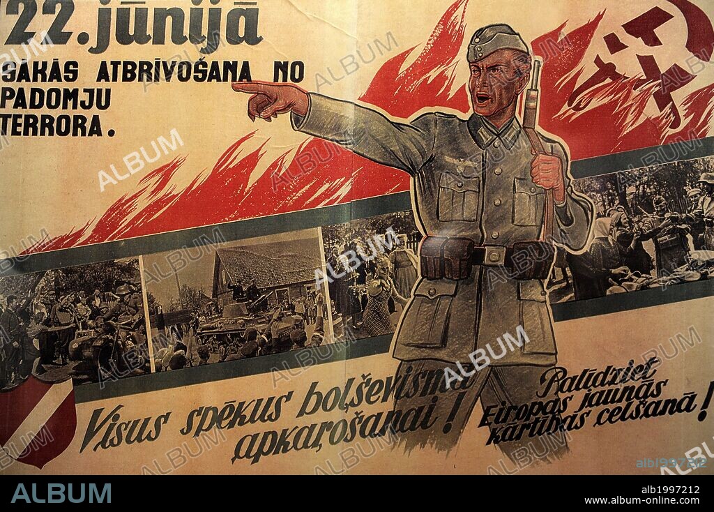 HISTORIA. II GUERRA MUNDIAL. NAZISMO. LETONIA. Cartel de propaganda NAZI. 1941-1944. Museo de la Ocupación. Riga. Letonia.