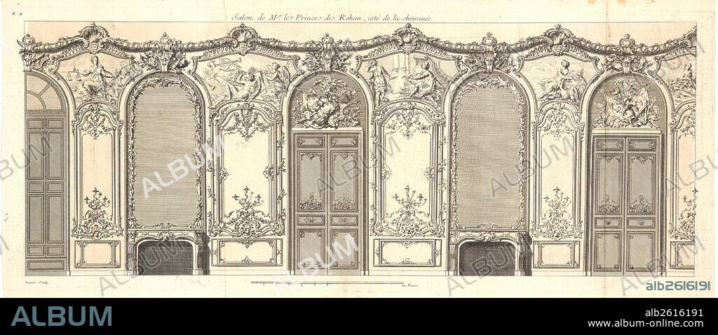 Auger Lucas (French, 1685 - 1765). Salon de Mgr. le Prince de Rohan, coté de la cheminée, 18th century. Etching on two sheets of laid paper pasted together. Plate: 295 mm x 743 mm (11.61 in. x 29.25 in.).