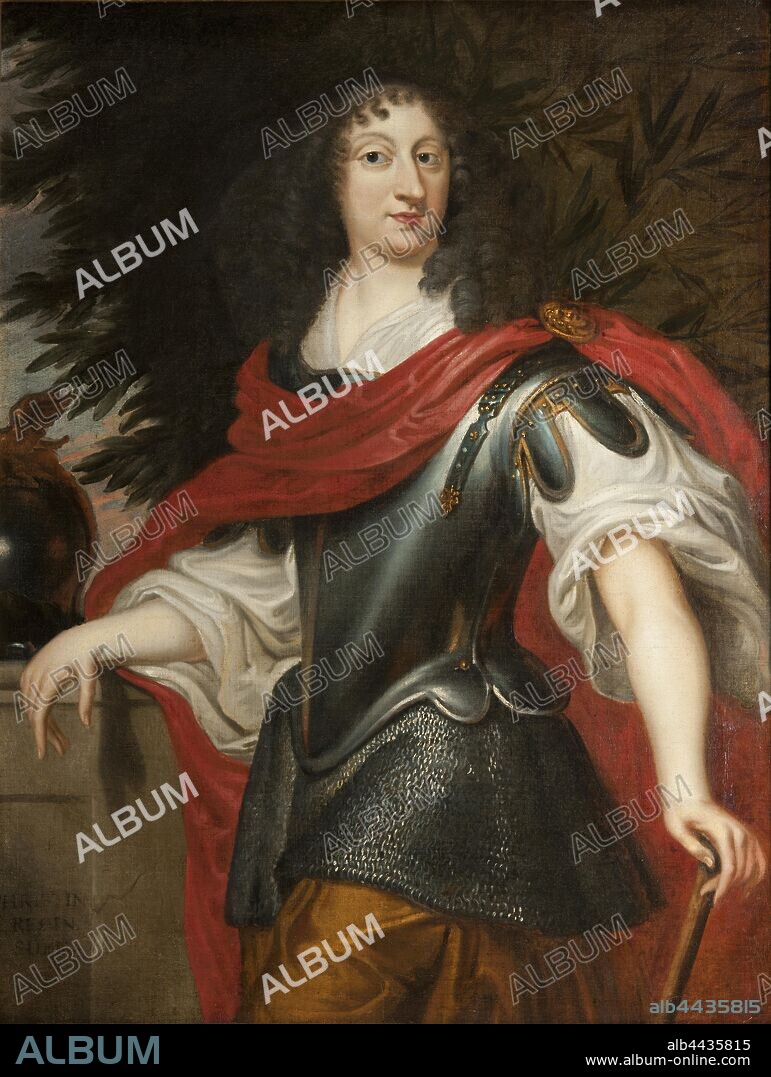 Justus van Egmont, Queen Kristina, Queen Christina as Minerva, Kristina, 1626-1689, Queen of Sweden, such as Minerva, painting, portrait, Christina of Sweden, 1654, Oil on canvas, Height, 114 cm (44.8 inches), Width, 87.5 cm (34.4 inches).
