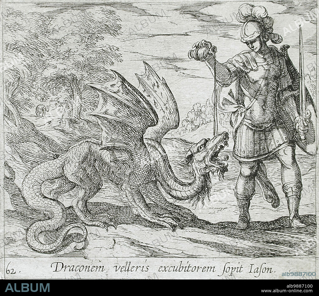 ANTONIO TEMPESTA y WILHELM JANSON. Jason Putting the Dragon to Sleep, published 1606. From The Metamorphoses of Ovid, pl. 62.