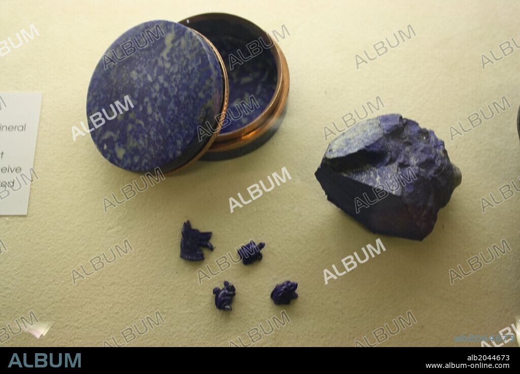 Lapis lazuli. Decorative stone mainly composed of the mineral lazurite but contains inclusions of other minerals, such as calcite and pyrite. It is often used for inlays and other decorative items.