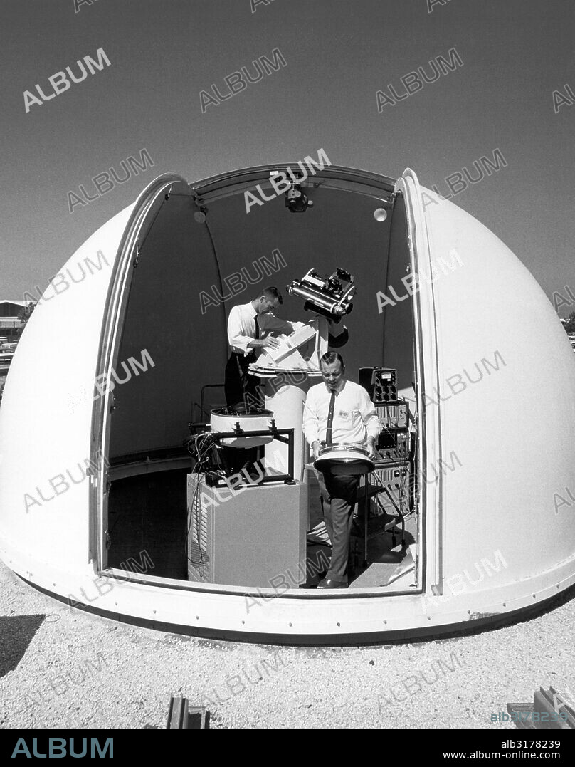 Palos Verde, California:  c. 1966 The observatory at Northrop Nortronics Research Park where star and sun tracking experiments are being conducted for stellar guidance systems.   © Underwood Archives / The Image Works.