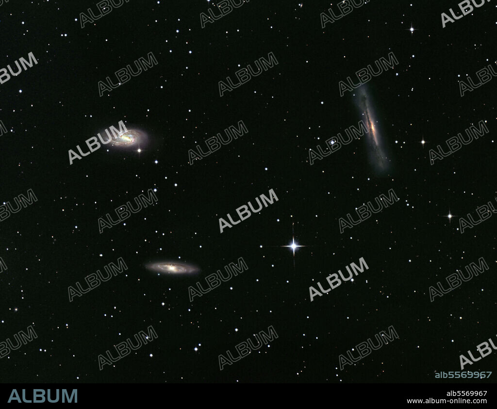 The Leo Triplet, also known as the M66 Group, is a small group of galaxies in the constellation Leo. This galaxy group consists of the spiral galaxies M65, the M66, and the NGC 3628.