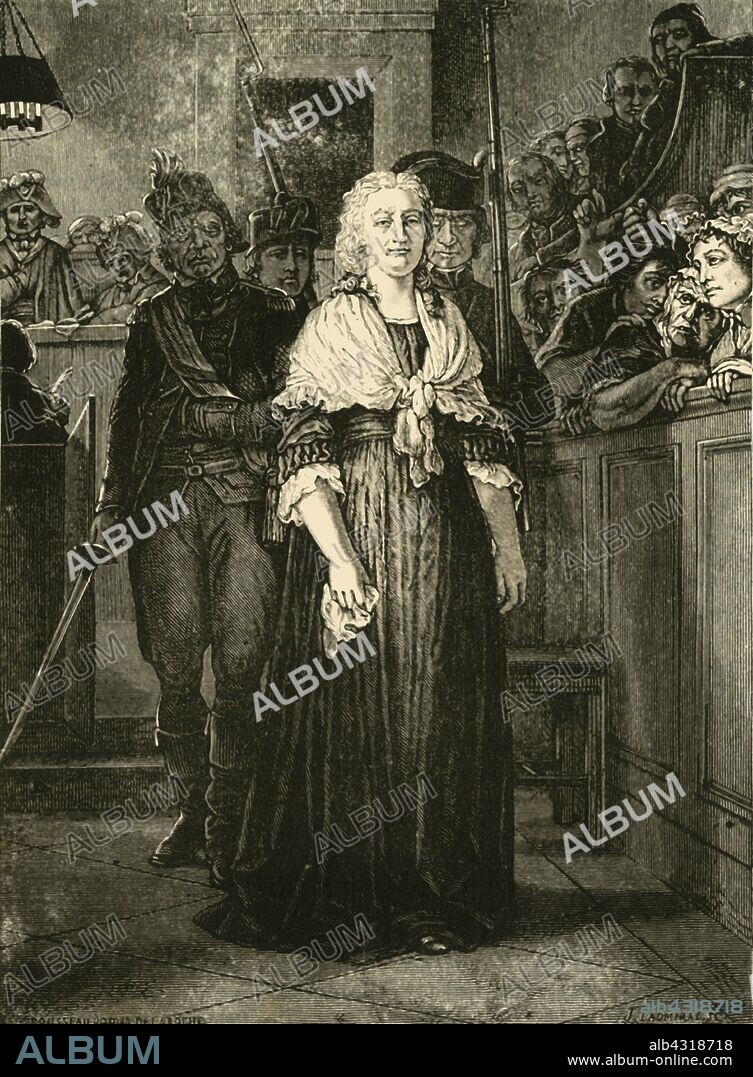 'Marie Antoinette Leaving the Revolutionary Tribunal', 1793, (1890). Marie Antoinette (1755-1793) last Queen of France before the French Revolution, leaving the Revolutionary Tribunal convicted of high treason to be executed by guillotine at Place de la Revolution. From "Cassell's Illustrated Universal History, Vol. IV - Modern History", by Edmund Ollier. [Cassell and Company, Limited, London, Paris and Melbourne, 1890].