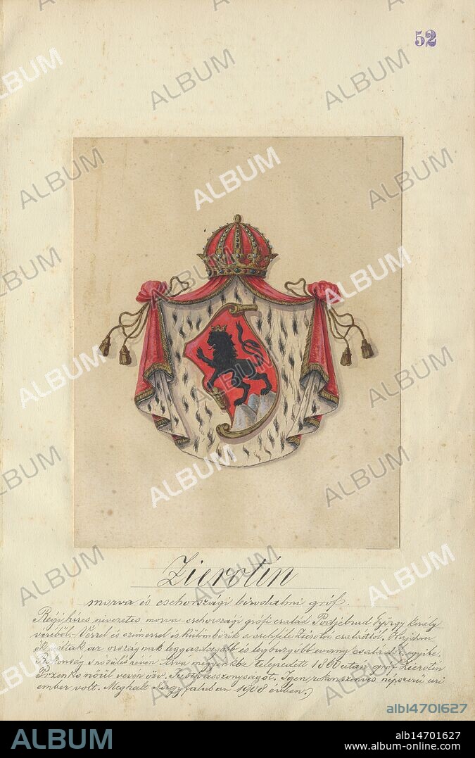 Coat of arms of the zerotin family, 1904-1910.   Additional Info: Adolf Medzihradsky's manuscript album arvamegyei nemesi csaladok cimerei 1755-1842 (Coats of arms of the gentry families of Orava County).