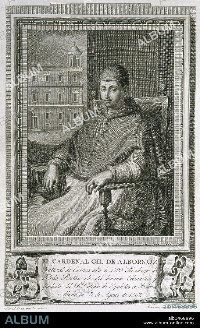 GIL ALVAREZ CARRILLO DE ALBORNOZ (1310-1367). Eclesiástico español. Grabado.