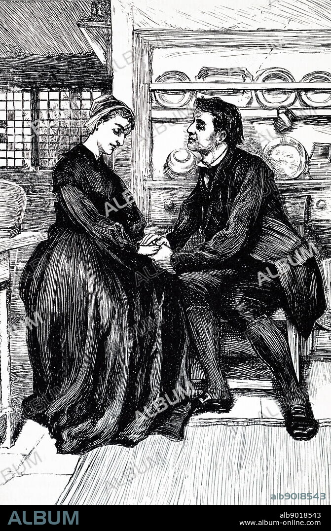 After the trials and tribulations of the story Adam Bede declares his love to Dinah Morris, the Methodist preacher. George Eliot Adam Bede, first published 1859. Illustration by William Small (1843-1929) from an edition published circa 1885.