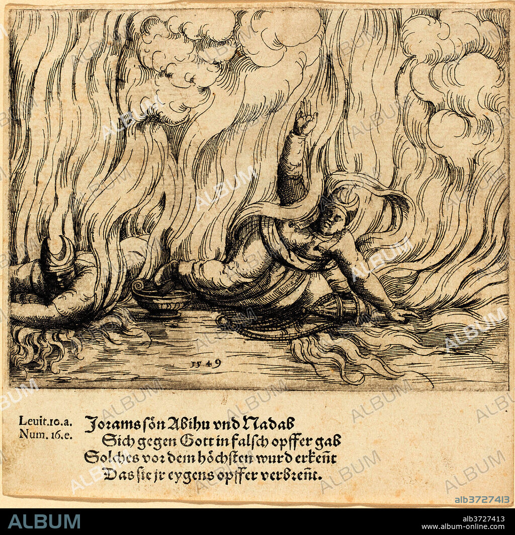 AUGUSTIN HIRSCHVOGEL. Nadab and Abihu. Dated: 1549. Medium: etching.